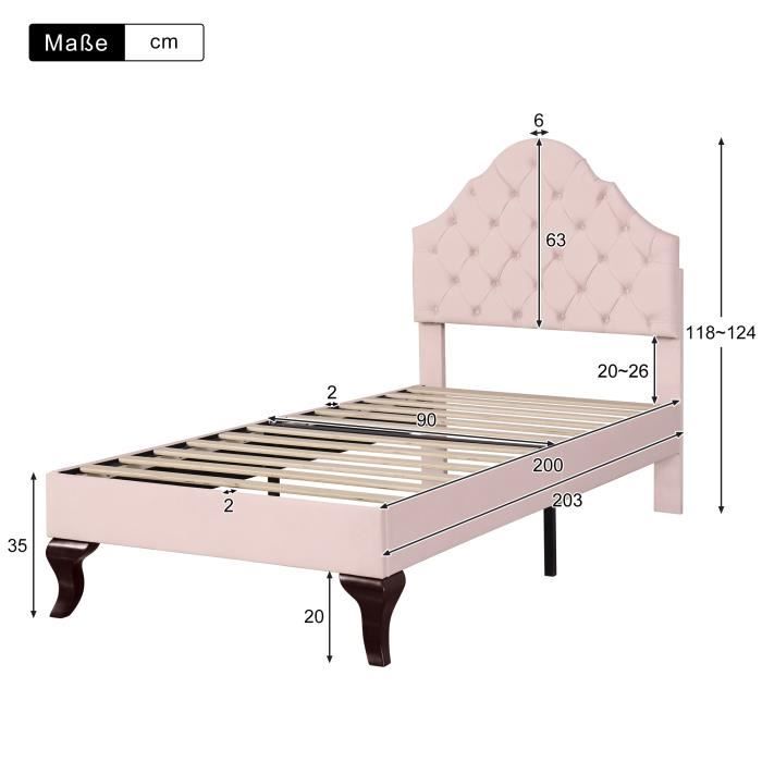 Bebeboutik Lit capitonné simple 90 x 200 cm en velour rose Tête de