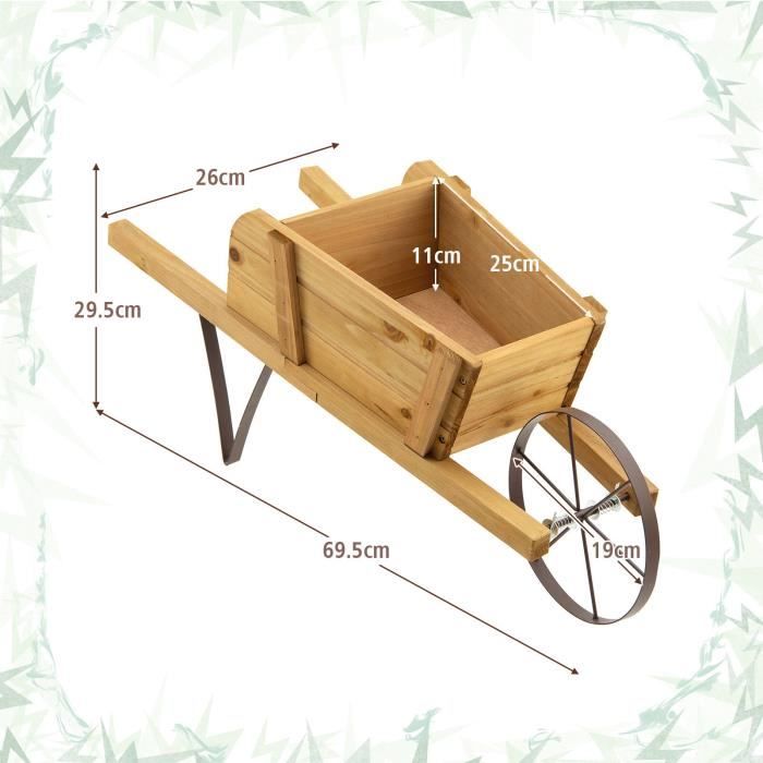 COSTWAY Brouette Décorative en Bois pour Plantes avec Roue Flexible 9