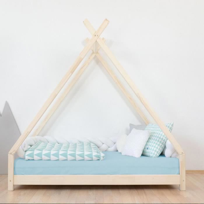 Lit Tipi Enfant Tahuka Bois Massif Naturel Vernis X Cm