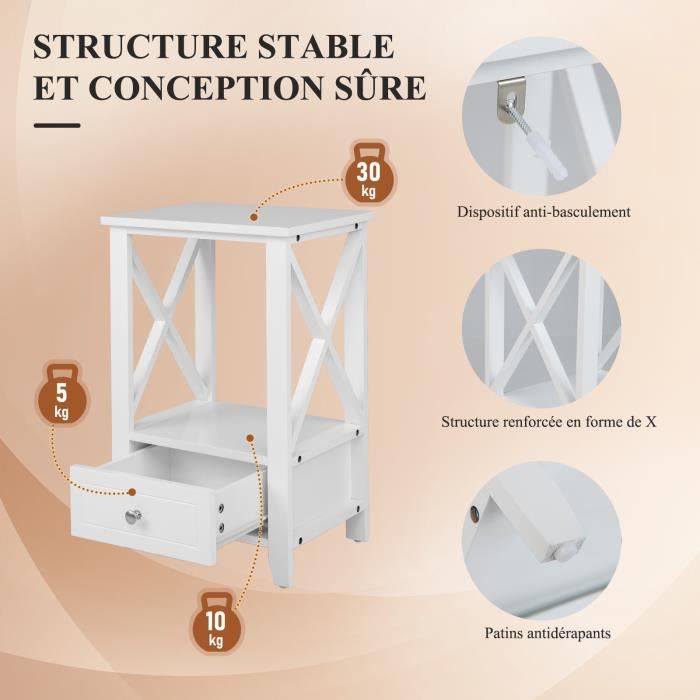 Costway Table De Chevet Avec Tiroir Inf Rieur Et Tag Re X X