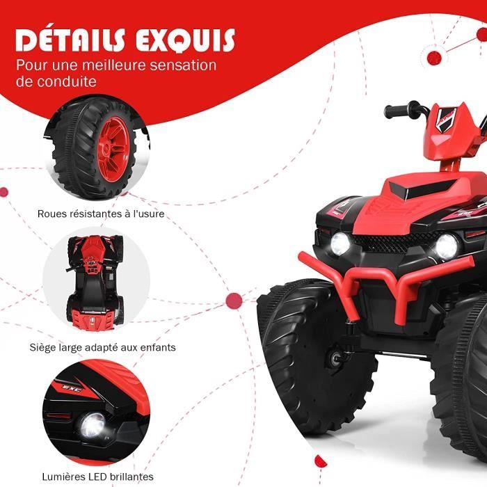 COSTWAY Quad Électrique 12V pour Enfants 3 7 Ans avec Lumière