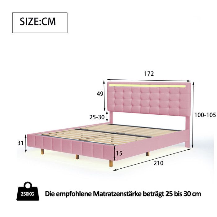 Modernluxe Lit Rembourr X Cm Avec Clairage Led Et T Te De Lit