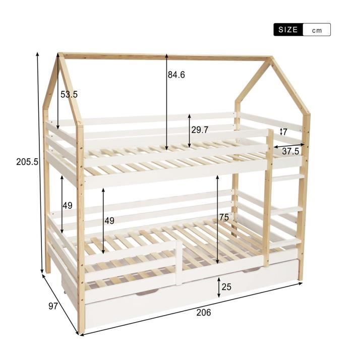 Bebeboutik Lits Superpos Enfants X Cm Avec Tiroir E Sommier