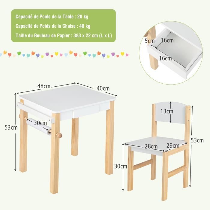 Bebeboutik COSTWAY Bureau Pour Enfant Avec Chaise Tiroir De