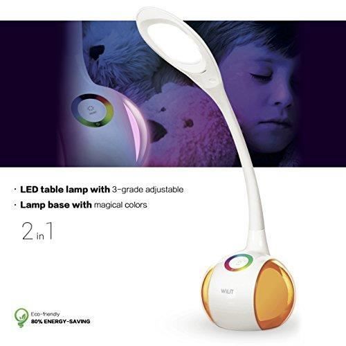 WILIT T3 Lampe de Bureau Enfant avec RGB Couleur Veilleuse, LED Lampe de  Chevet Dimmable, Lampe LED Tactile avec Lumière de Couleur et 3 Niveaux de