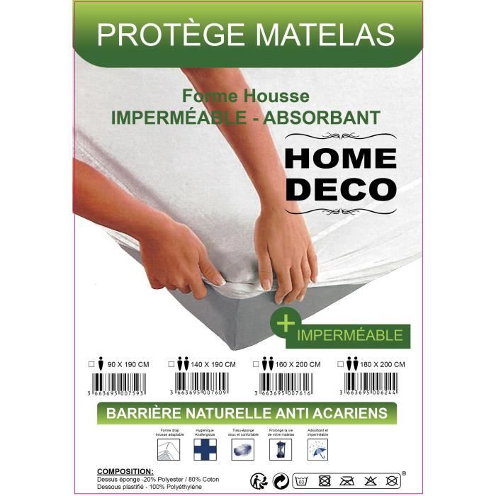Protège Matelas 160x200 Imperméable - Hygiènique - pour Matelas de 13 à 35  cm de Hauteur - Absorbant et Respirant - Barrière anti-Acariens