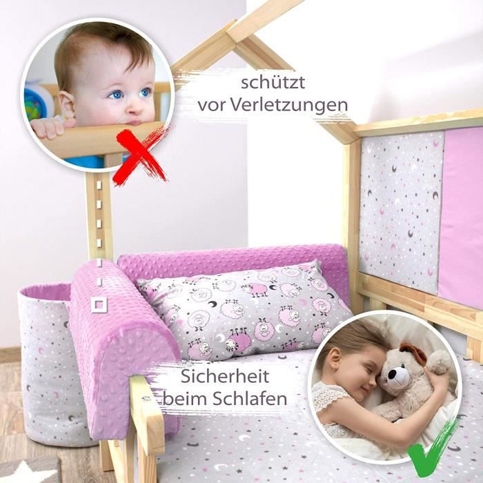 Tour de lit Bebe Protection Enfant 90 cm - Contour de lit bébé Complet  Respirant protège-lit Bord en Mousse Minky Rose : : Bébé et  Puériculture