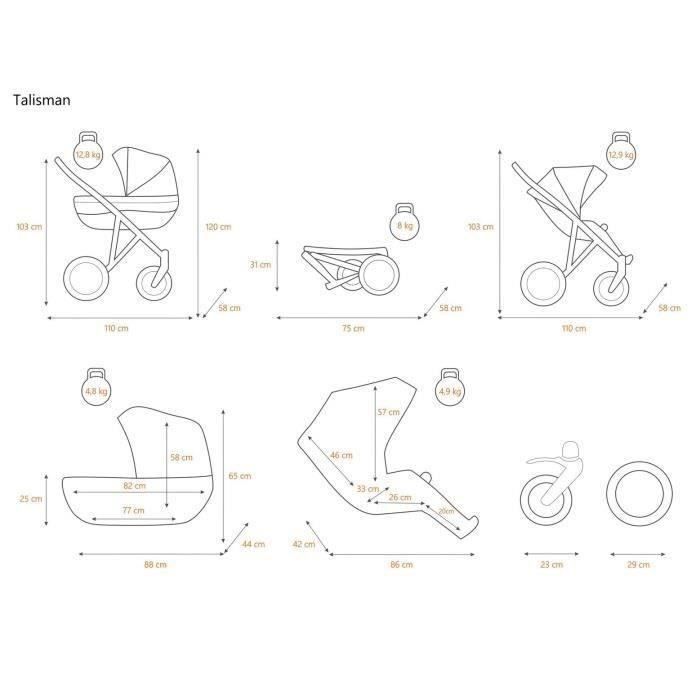 KUNERT Tiaro 3en1 - Poussette bébé - Jusqu'à 10Kg - Système siège