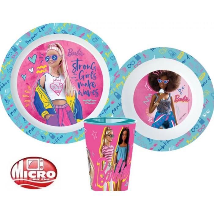 set repas Barbie assiette bol et gobelet sans BPA conçu pour micro