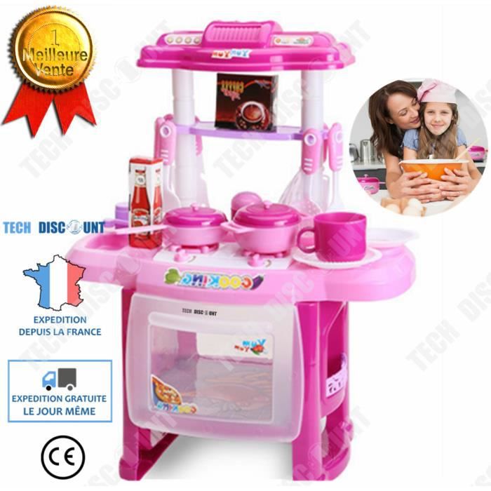TD® Kit cuisine jouet vaisselle filles rose, dinnette pour enfant