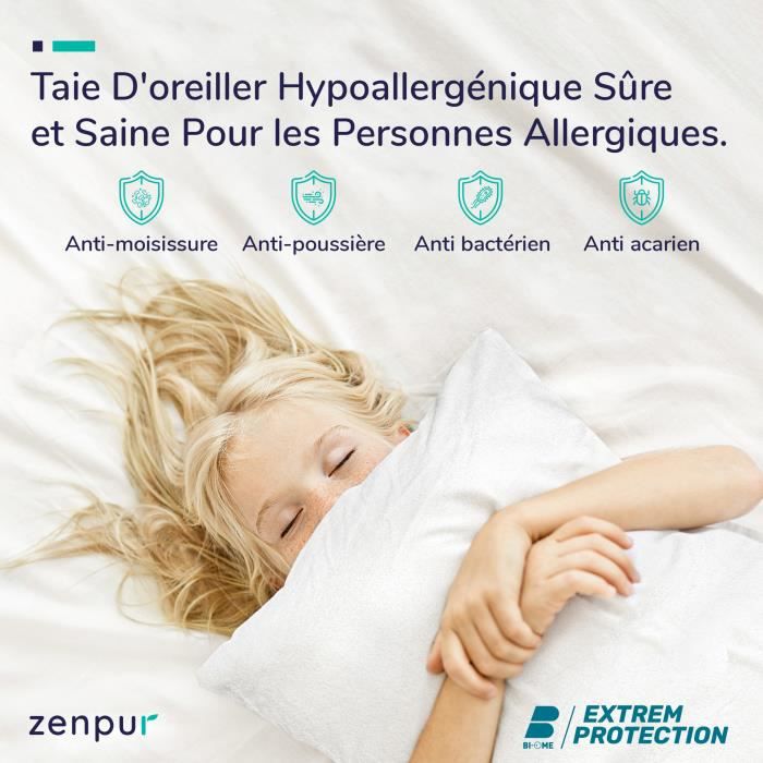 ZenPur - Lot de 2 Protège Oreiller 50x70 cm 100% Imperméables Anti-Acariens  et Anti-Bactérien - Fabrication Européenne 50 x 70 cm