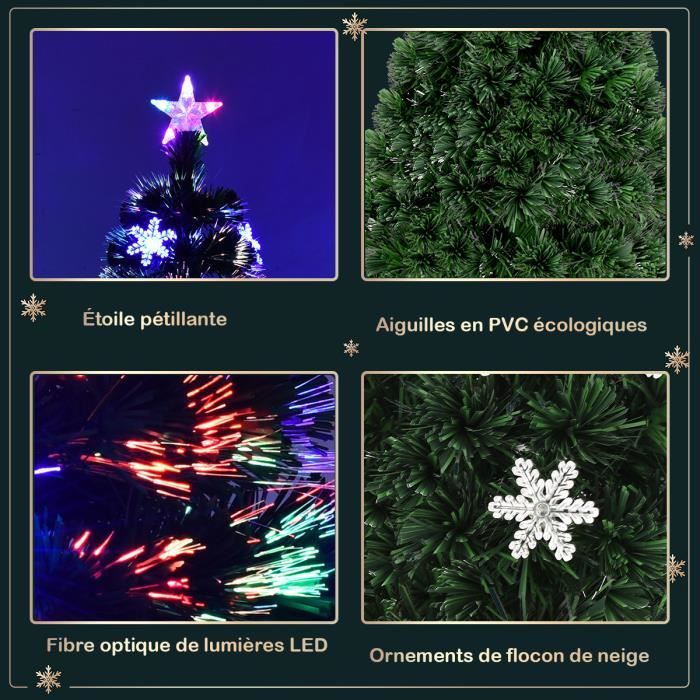 COSTWAY Sapin de Noël Artificiel LED Lumineux 210CM avec 280 Branches en Fibre Optique avec