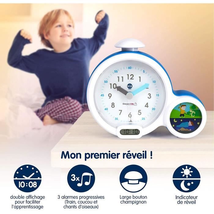 Réveil Enfant Educatif Jour-Nuit Lumineux Affichage Digital 3 Alarmes au  choix Mixte : Fille et Garcon Secteur ou à Piles Clo 173