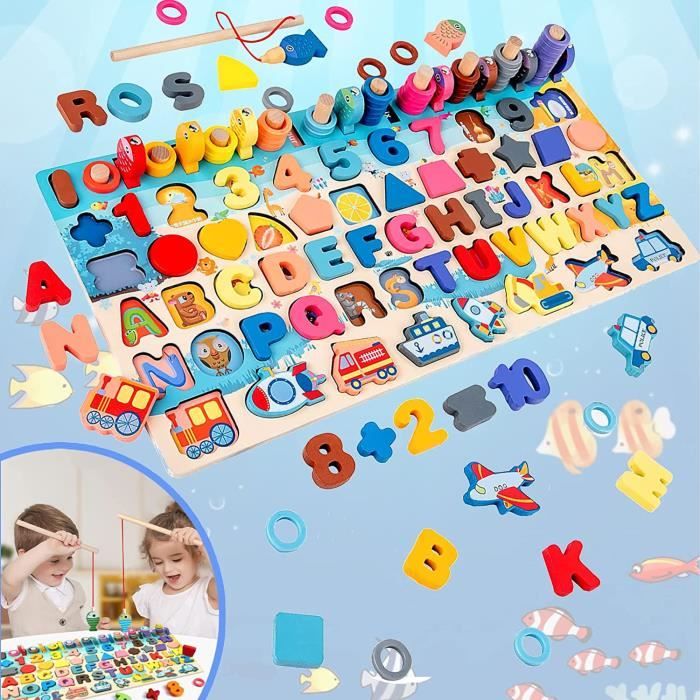 Jeux Montessori 2 3 4 5 ans, jeux pour enfants, jeu de 3 jouets Montessori  éducatifs en bois pour enfant fille, 2 puzzles + 1 xylophone, apprendre