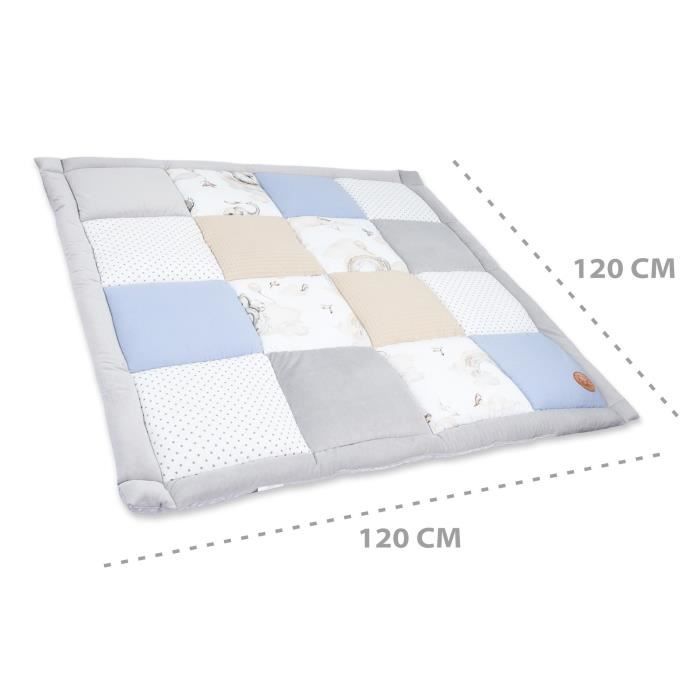 Tapis parc bebe patchwork 120x120 cm - tapis D'éveil couverture bébé  naissance matelas Coton avec velours et piqué gaufré Hiboux