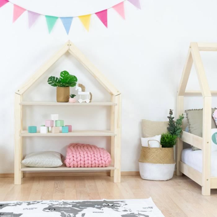 Lit Cabane En Bois Tery Avec Tag Re Generique X Cm Blanc Bois Massif Pour Enfant