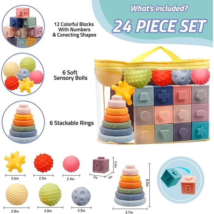 Bébé Jouet 6 Mois, Jeux Montessori Bébé Eveil - Cube Empilables d