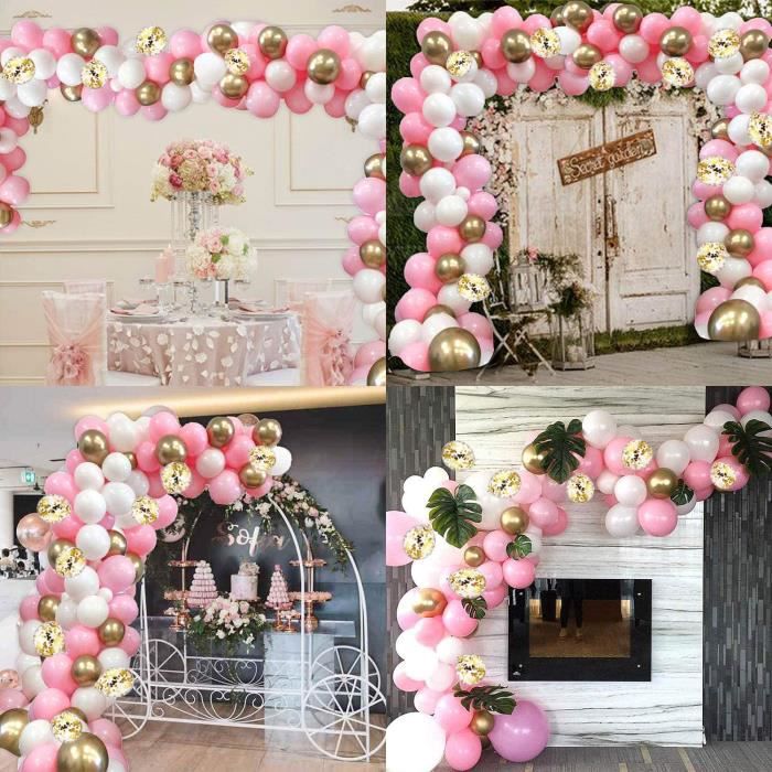 Guirlande Ballons Blanc Rose Transparents Or Arche Ballons Rose Or Blanc  pour Décoration Fête Nouvel An, Mariage, Anniversaire