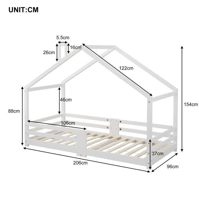 Merax Lit Cabane Enfant Bois Pin Massif Blanc Avec Sommier Et Barri Re Couleur Blanc X