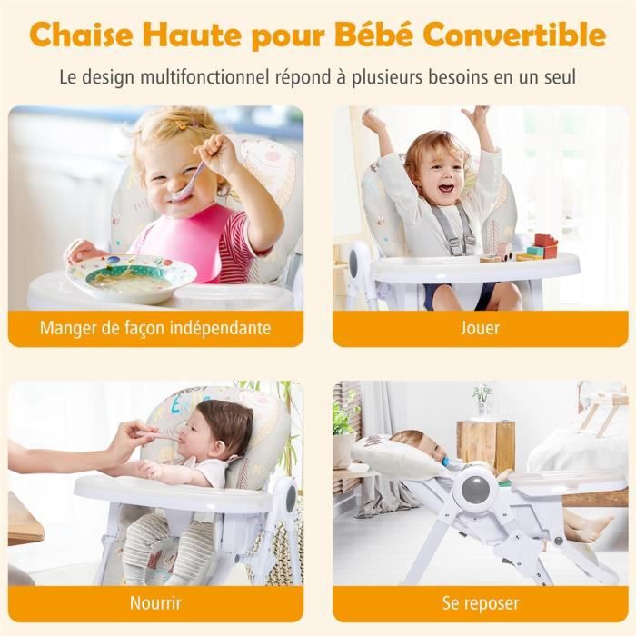 COSTWAY Chaise Haute Bébé Convertible Pliable 3 Angle Inclinable