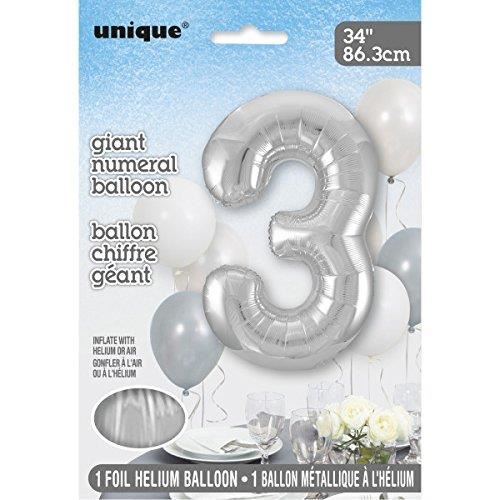 Unique Party - Ballon Géant - Numéro 3 - 86 Cm - Argenté - 53823