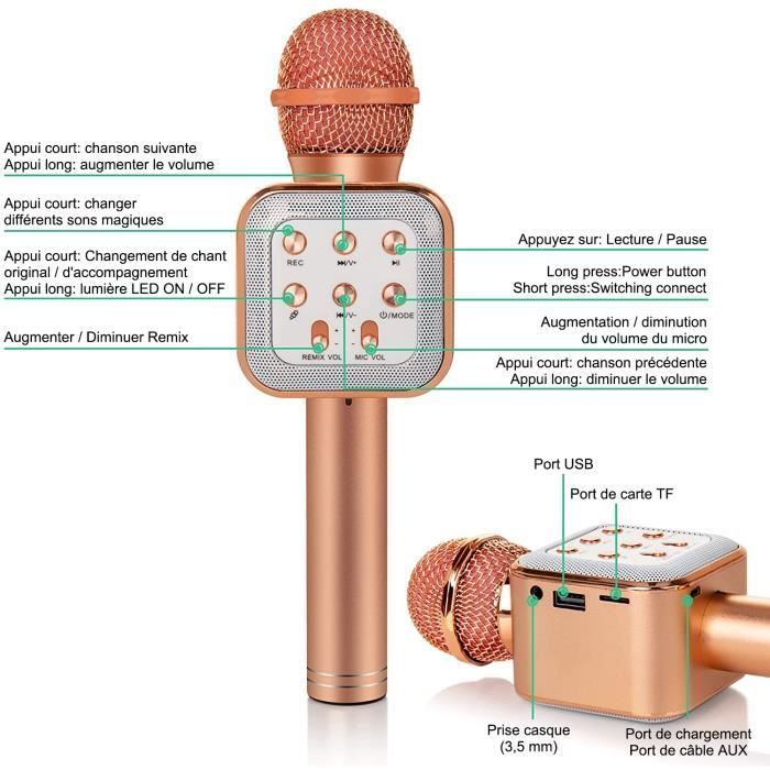 Microphone Sans Fil Karaoké, Bluetooth Micro Karaoke Enfant avec Lumières  LED de Danse,Haut-parleur Portatif pour Fille [126]