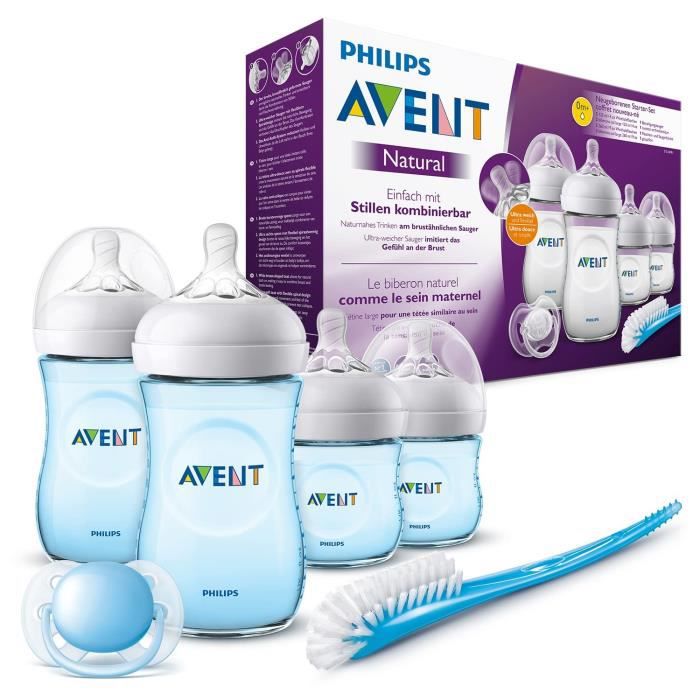 Philips Avent Kit biberons pour nouveau-né – 4 biberons, 2 tétines, sucette  ultra-douce et goupillon, pour les bébés âgés de 0 à 12 mois (modèle  SCD838/13) – Polienux