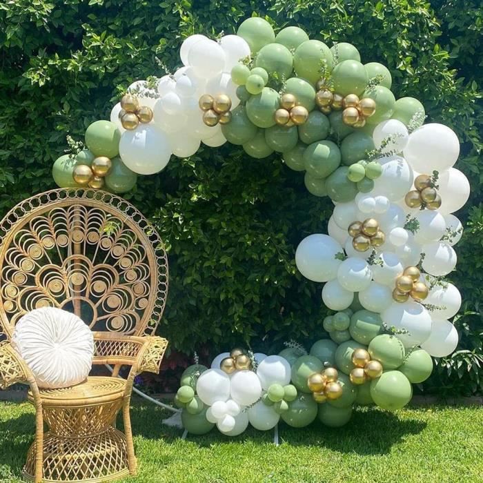 Guirlande Ballon Vert Blanc Or Ballon Fête Vert Blanc pour Mariage  Anniversaire Tropicale Remise Diplômes Déco Jungle Safari Bébé