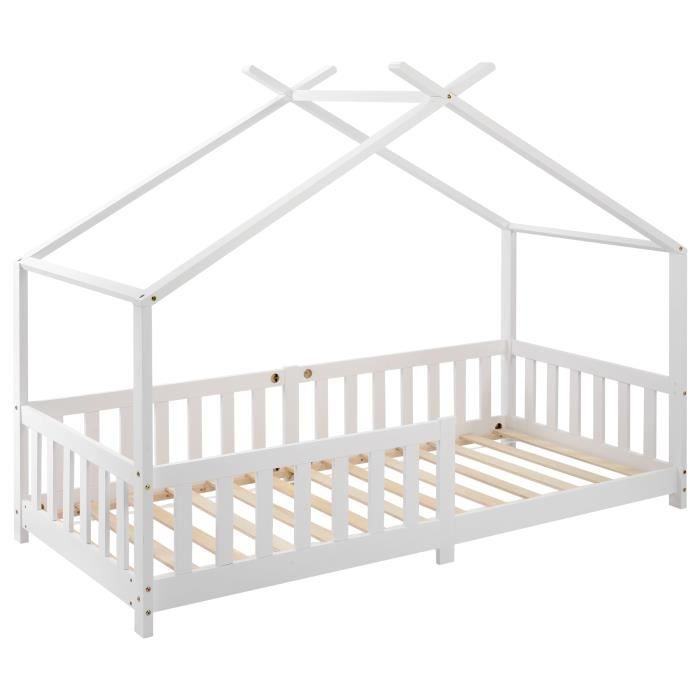 Merax Lit Cabane D Enfant X Cm En Bois Massif Avec Cl Ture Et Sommier Lattes Pour Chambres