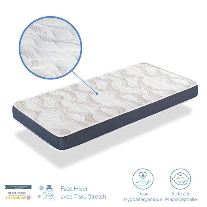 Matelas bébé kala 70x140x11 cm + plan incliné 15° - déhoussable et