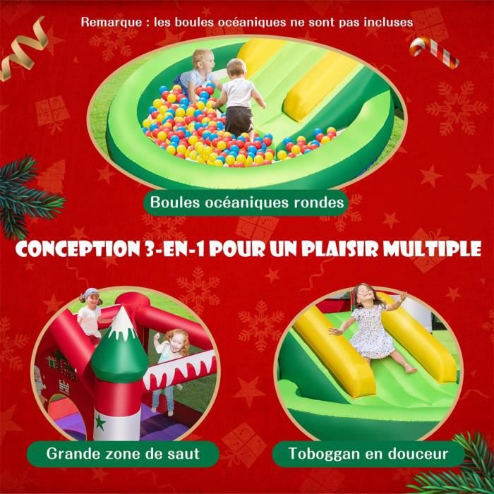 Château Gonflable pour Enfants 3-10 ans sur Thème de Noël avec Toboggan  Piscine Rondes à Balles Trampoline sans Gonfleur - Costway