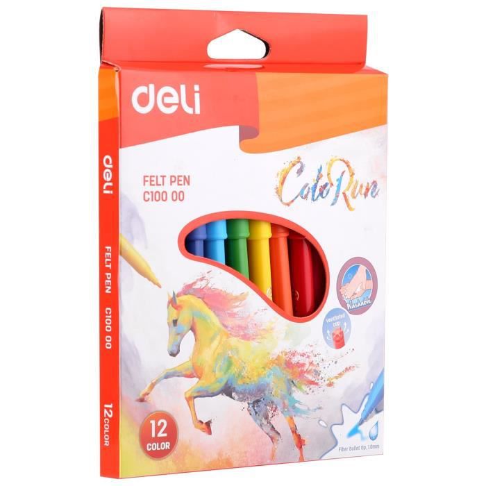 Stock Bureau - DELI Boîte carton 12 Feutres ColoRun encre lavable