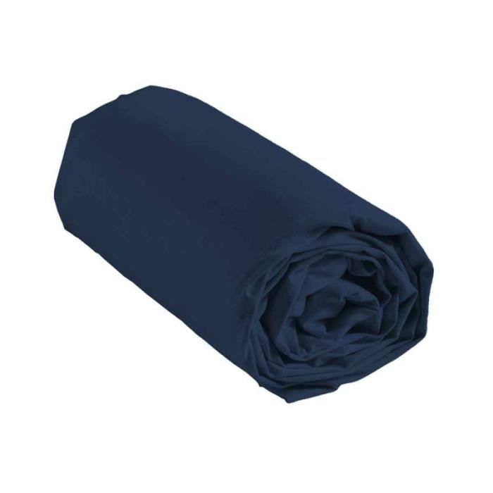 Drap housse 160x200 cm uni coton bio 57 fils Biolina bleu nuit