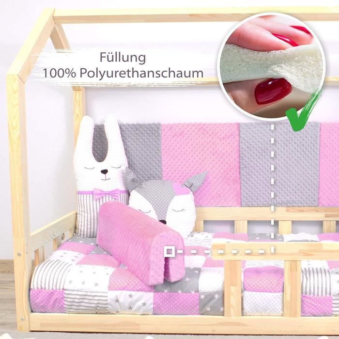 Tour de lit Bebe Protection Enfant 90 cm - Contour de lit bébé Complet  Respirant protège-lit Bord en Mousse Minky Rose : : Bébé et  Puériculture