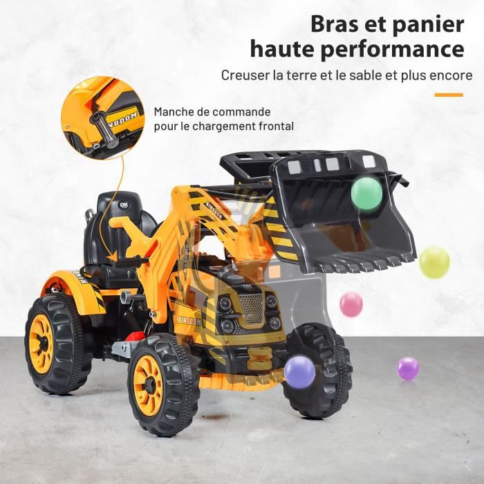 Tracteur pour Enfants 3-8 Ans Tracteur Electrique avec 2 Choix de Vitesse  et Chargeuse Marche Avant et Arrière Bleu - Costway