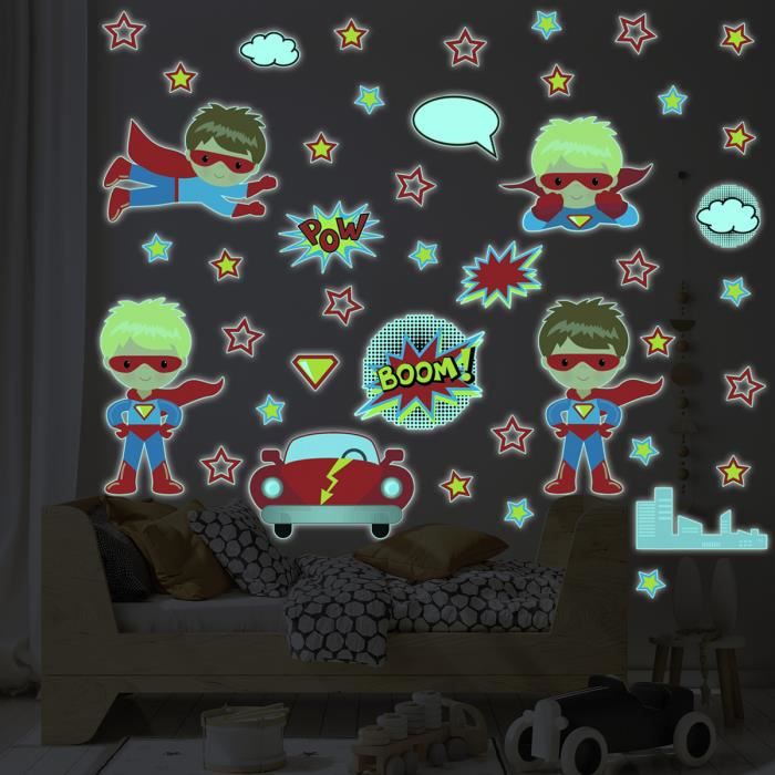 Stickers mural phosphorescents lumineux animaux 40x30cm