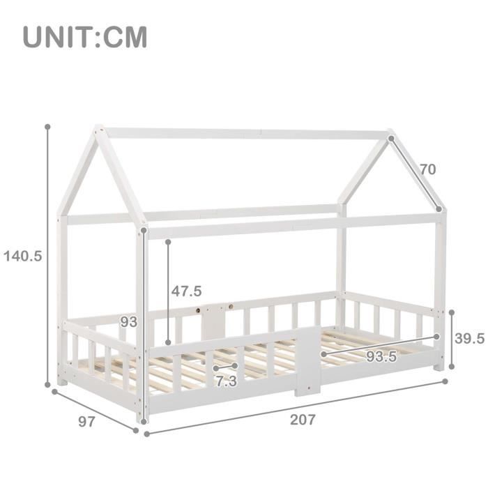 Bebeboutik Lit Cabane Enfant X Cm Avec Grille De Protection Un Tableau Noir En Bois