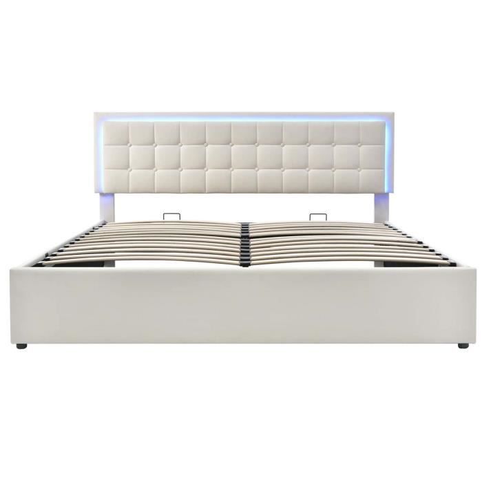 Lit adulte Lit double lit avec espace de rangement Lit 140 x 200 cm Cadre  de lit avec sommier à lattes Lit d'enfant naturel et blanc sans matelas