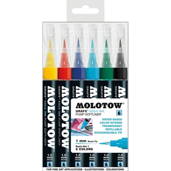Pochette de 12 feutres Molotow Aqua Color Brush - Basic set 1