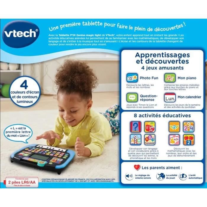 Tablette éducative VTECH P'tit Genius Magic Light pour enfants de 2 ans et  plus - Noir/Bleu - Mixte