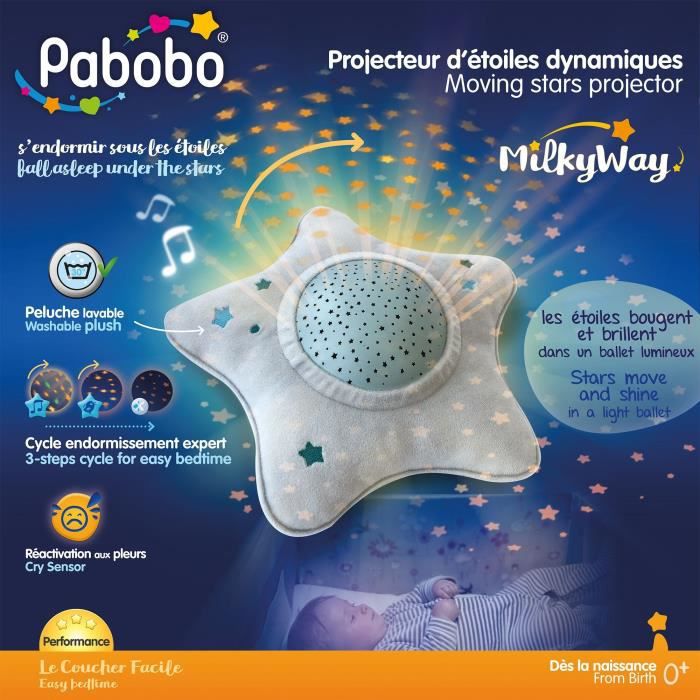 Projecteur musical d'étoiles beige à piles Pabobo