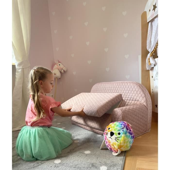 Canapé lit enfant couleur rose poudré