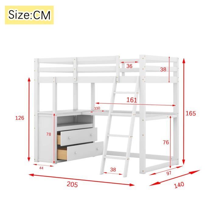 Lit enfant rembourré 90x200 cm, lit fille T1, lit double White