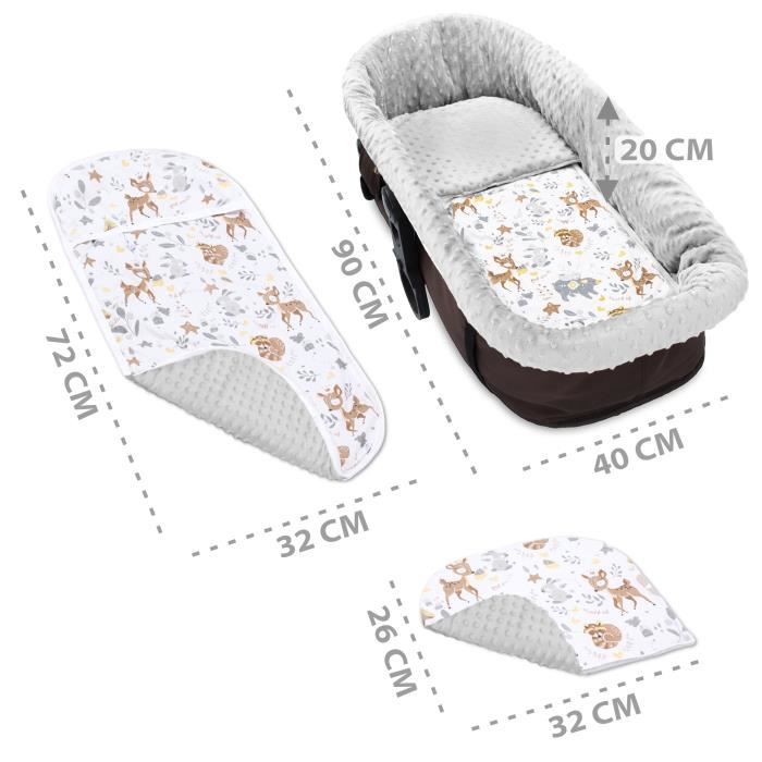 Bordure pour poussette - housse pour nid de bain bébé 3 pièces avec  oreiller et matelas coton cerf minky gris clair