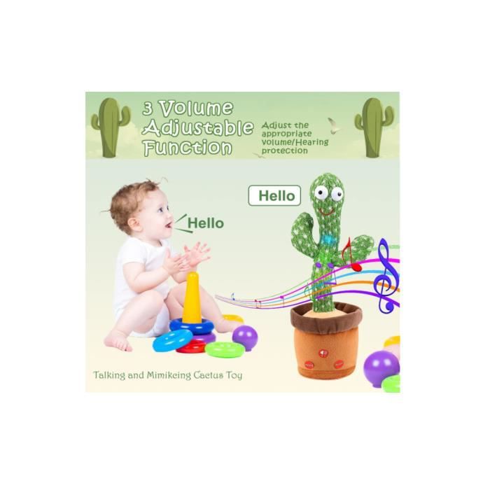 Ayeboovi Jouet en forme de cactus parlant dansant pour bébé, imitant  l'enregistrement de cactus répète ce que vous dites, chantant 120 chansons,  jouets pour tout-petits cadeaux pour les enfants de 3, 