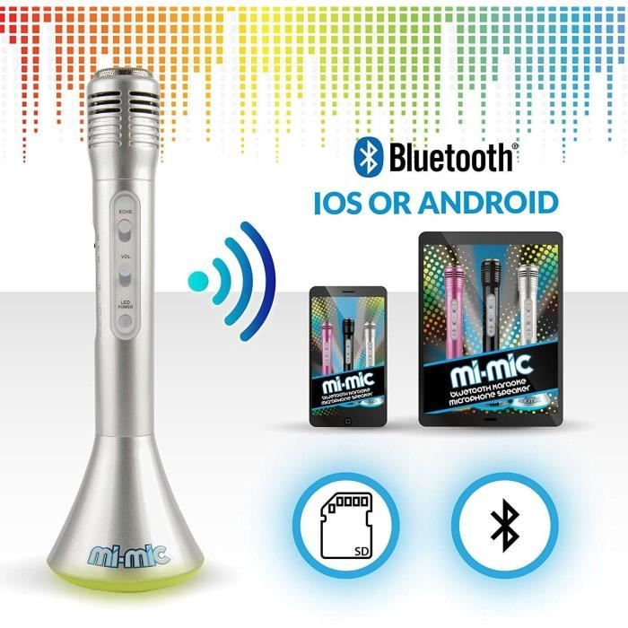 Microphone Karaoké Bluetooth sans fil avec haut-parleur Silver Q7 