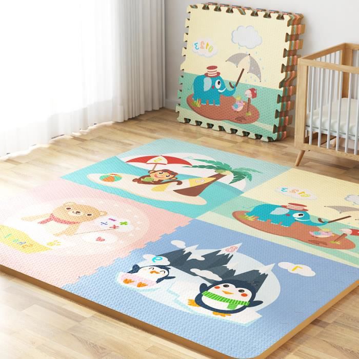 EVA mosaïque tapis de sol en mousse pour bébé, tapis puzzles de jeu rampant  chambre, animal Motif, 60 * 60 * 1,0 cm