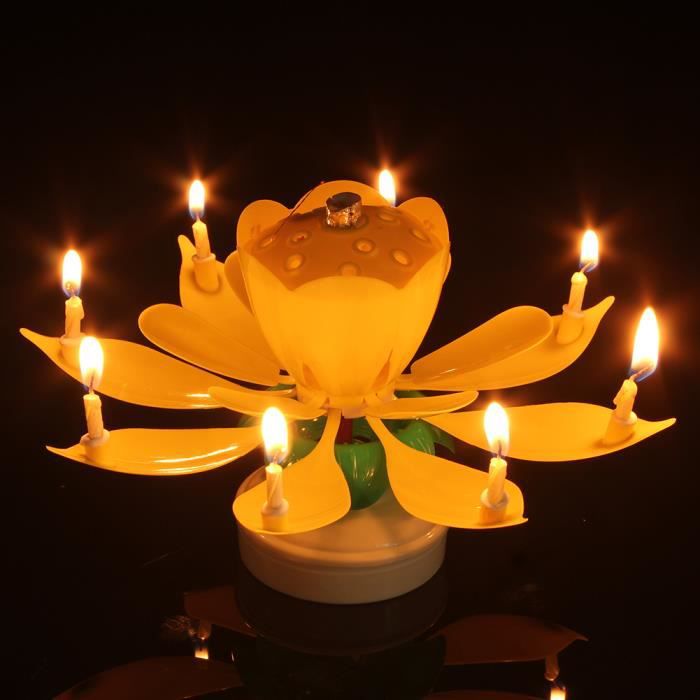 CA01791-Bougie d'Anniversaire Fleur Lotus Rotation Musique