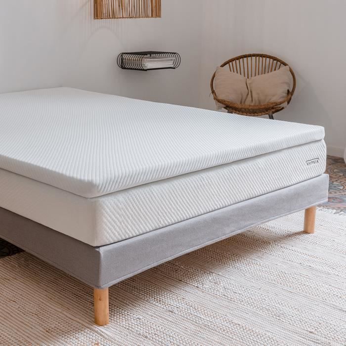 Surmatelas bambou ferme, 8cm, déhoussable - 90 x 190 cm Couleur blanc  Hypnia