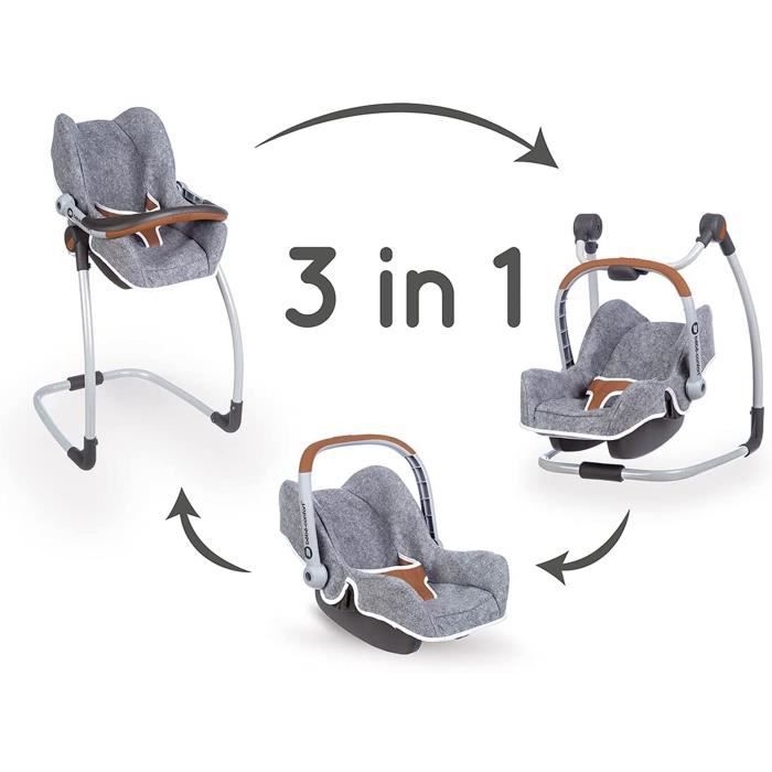 Smoby - Bébé Confort - Siège Gris + Chaise Haute 3 en 1 - Pour
